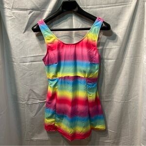 SERENGETI One Piece Swimdress Over the Rainbow Size 14 NWOT